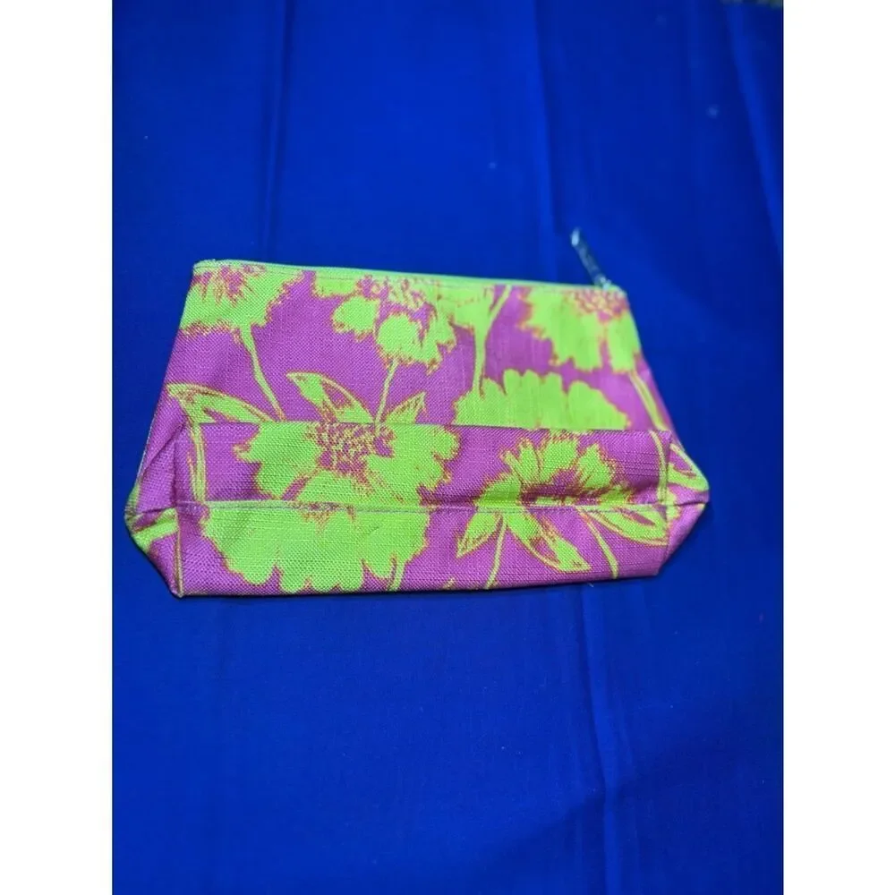 New Clinique Floral Pink and Lime Canvas Cosmetic Pouch